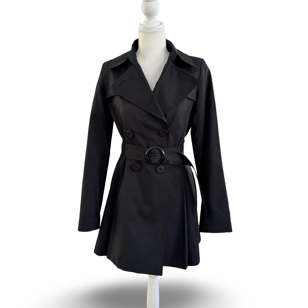 Via Spiga Womens Black Belted Pleated Trench Coat Jacket Size‎ S